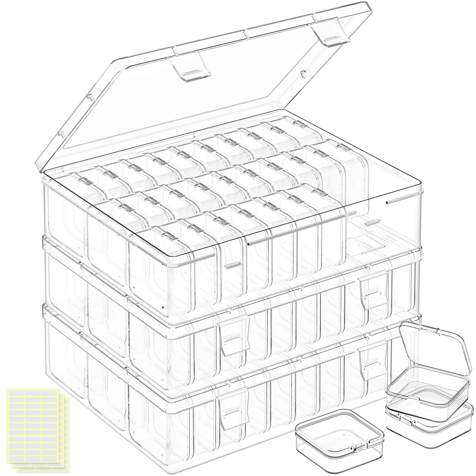 DILIBRA Bead Organizer Box, 93Pcs Small Storage 3 Pack 90 Pcs, Clear