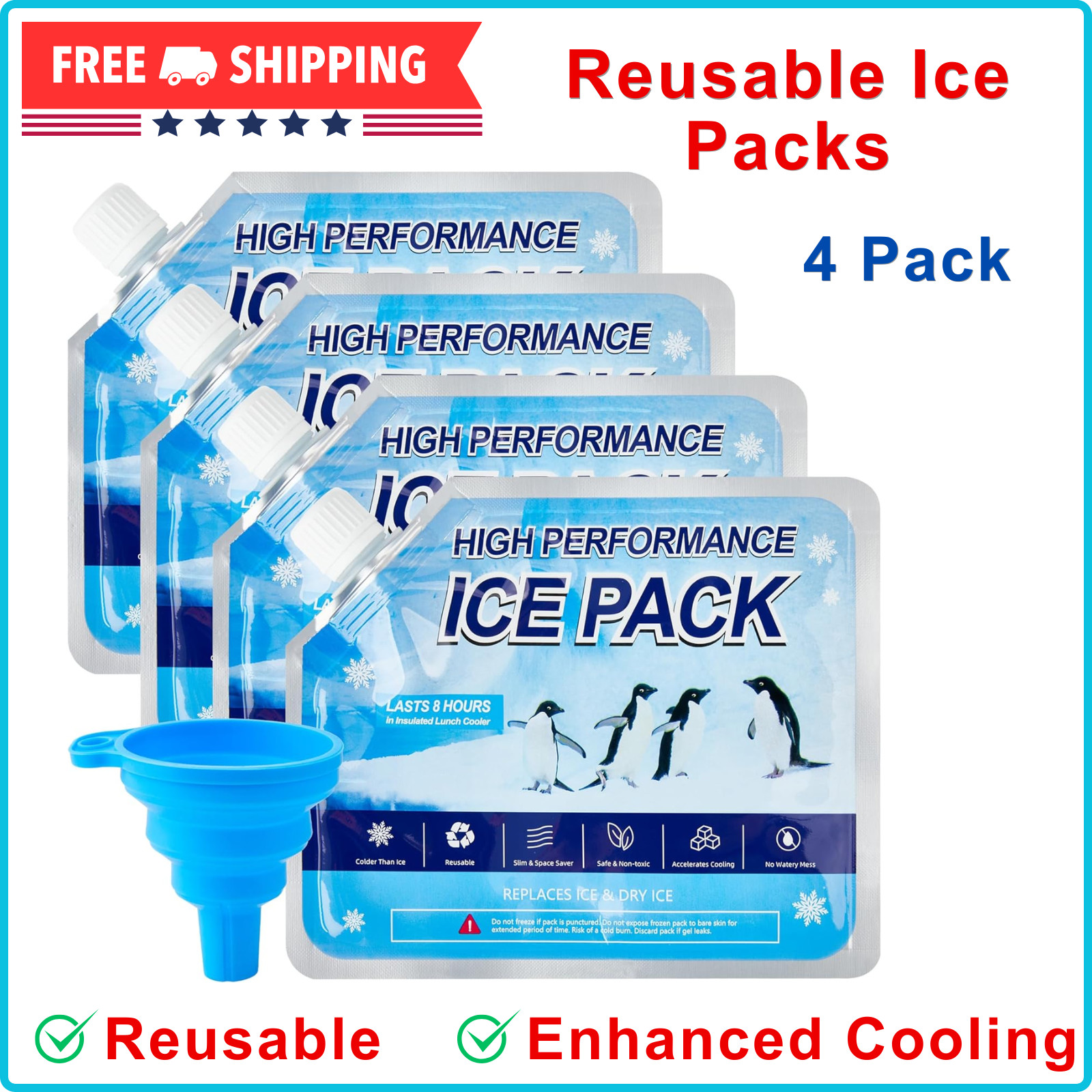 Reusable Ice Packs For Cooler, 4 Pack Freezer Ice Packs for Lunch Boxes, Cooler