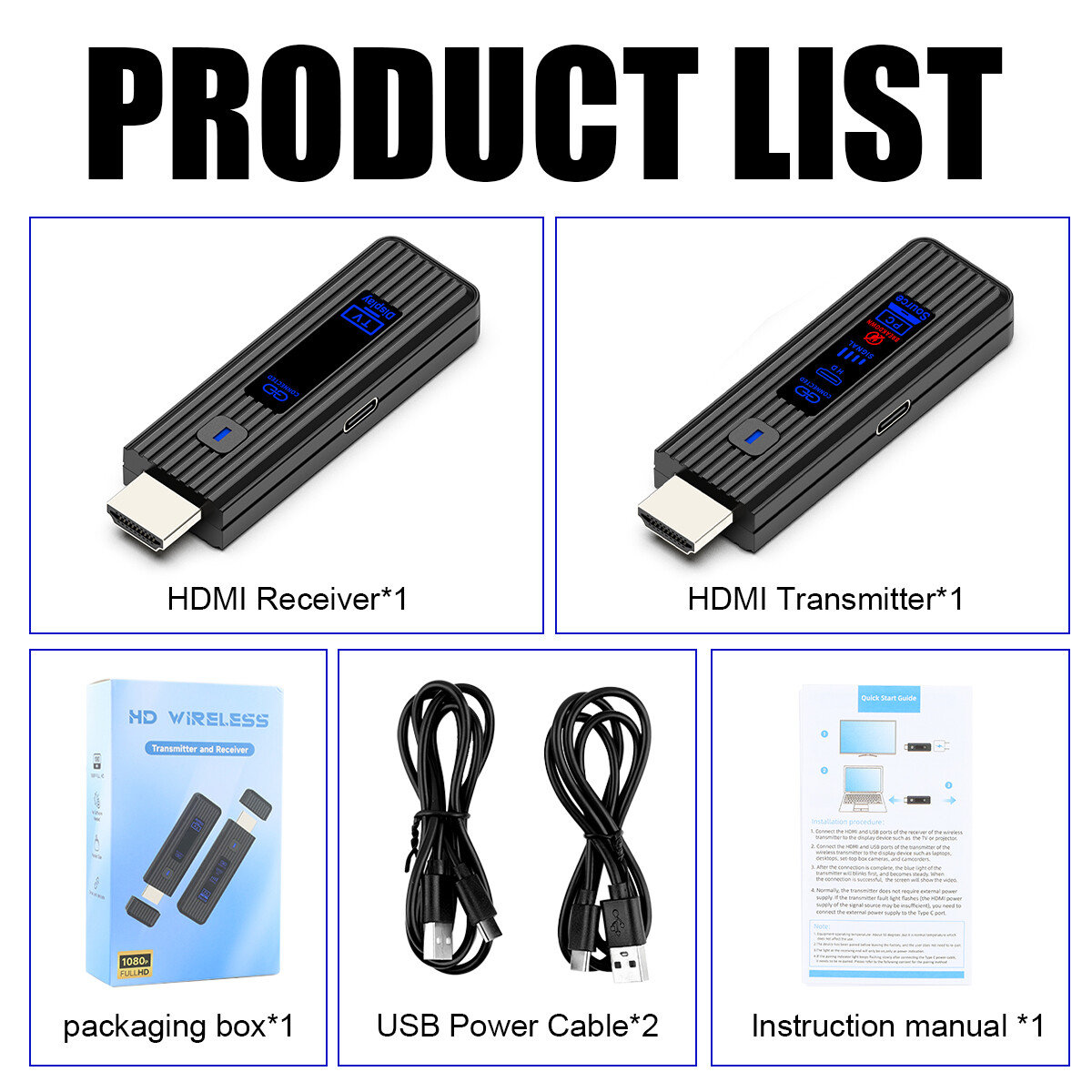 Wireless HDMI Video Transmitter and Receiver PC TV Stick Screen Share Extender