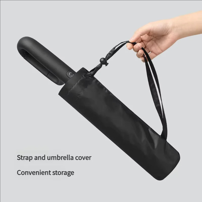 Windproof Reinforced Automatic Folding Umbrella With Hook 10 Ribs Large Canopy U