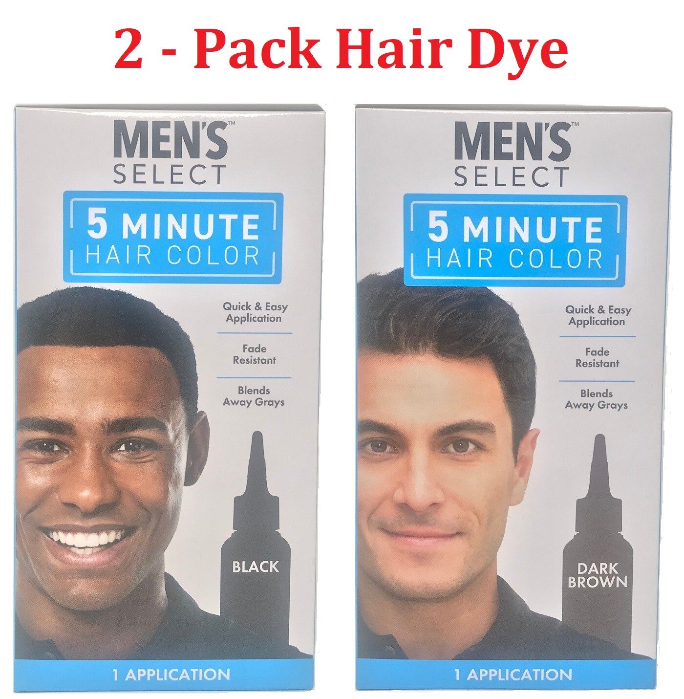 2 Pack Mens Select Hair Color Dye Black or Dark Brown 5 Minute Gel Men Coloring