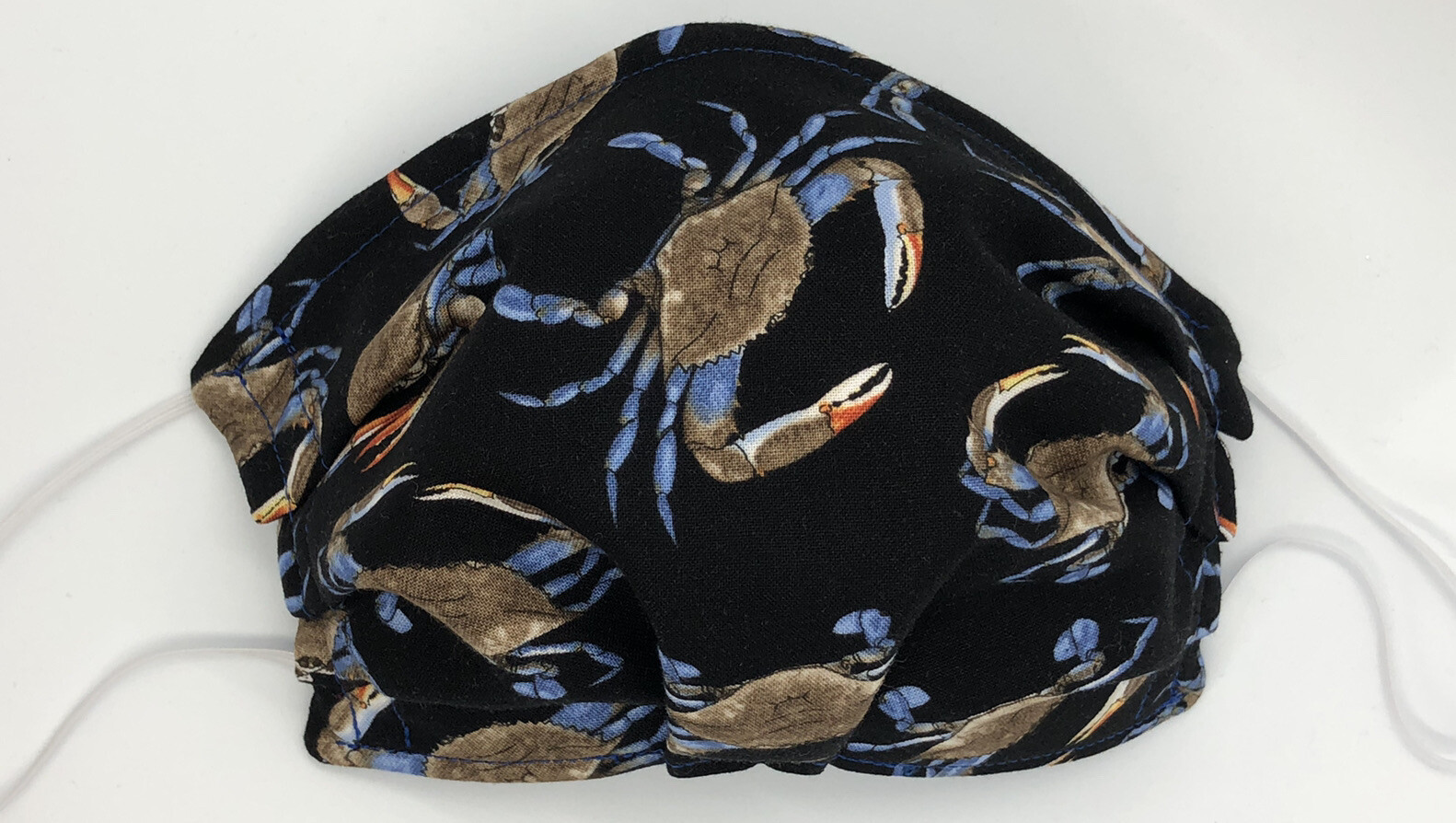 Blue Crabs On Black / Blue Back Face Mask Triple Layer Double Wire Full Fitted