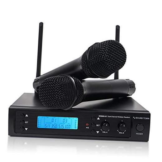 200-Channel Professional UHF Wireless Microphone System with 2 Solid Blacks