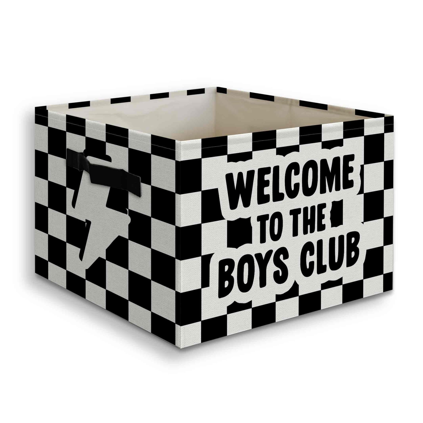 Welcome to the Boys Club Foldable Checkered Basket Storage Bins Box with Hand...