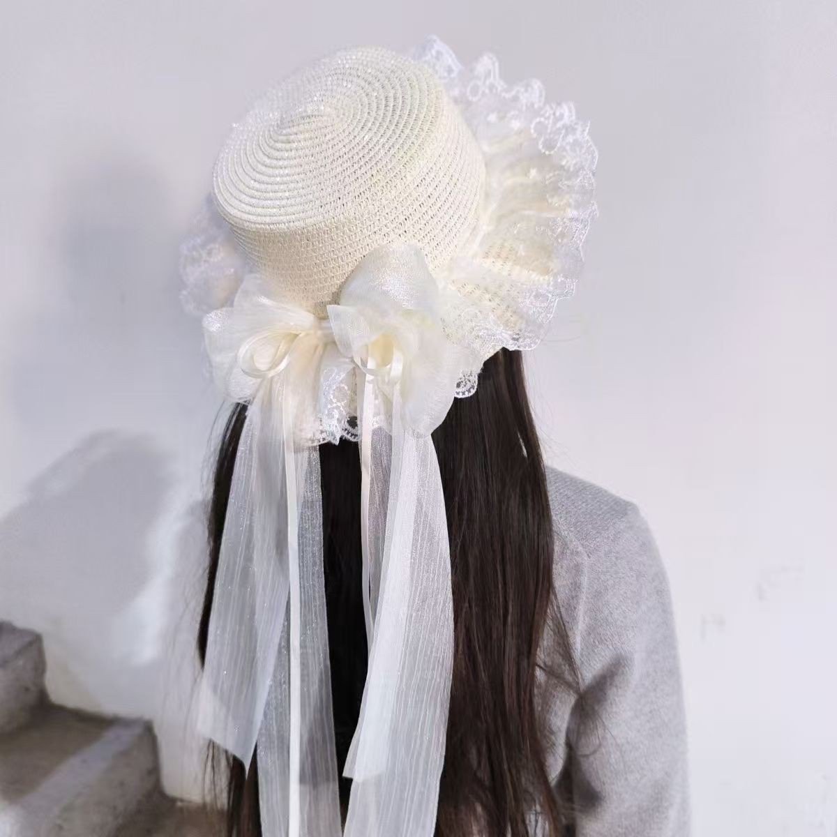 Harajuku Women Straw Hat Beach Sun Hat SweetLolita Kawaii Princess Ribbon Floral