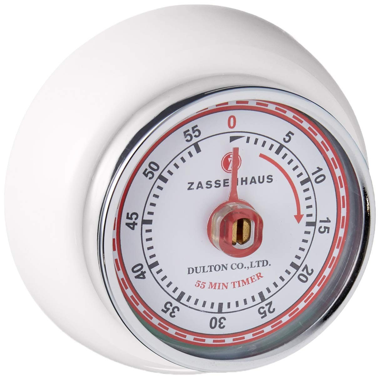 Zassenhaus Magnetic Retro Kitchen Timer,Classic Mechanical Cooking Timer (White)