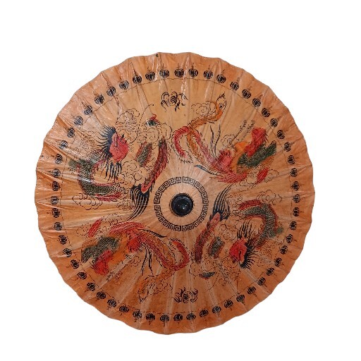 Chinese Oil Paper Umbrella Parasol Decor Handmade Teak Leaf  Bamboo Asian Art