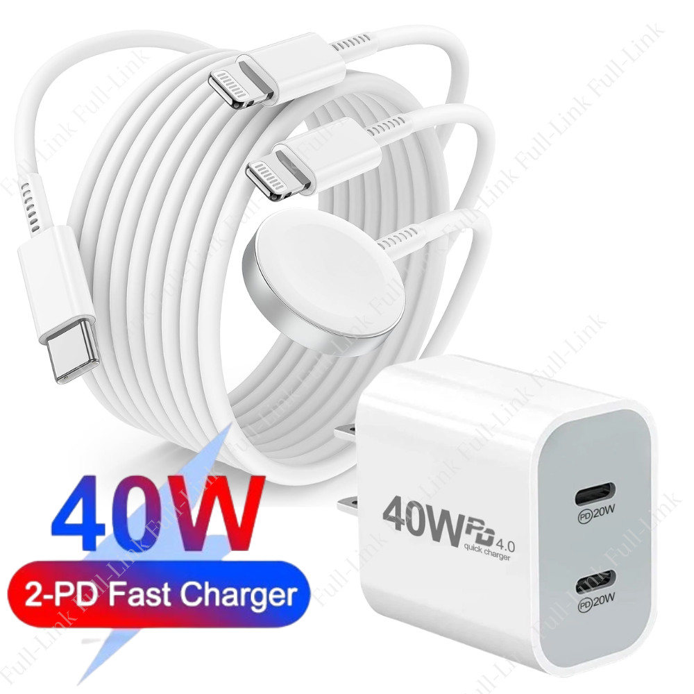 For iPhone Apple Watch Magnetic 2/3-in-1 Fast Charger Cable USB C Power Adapter