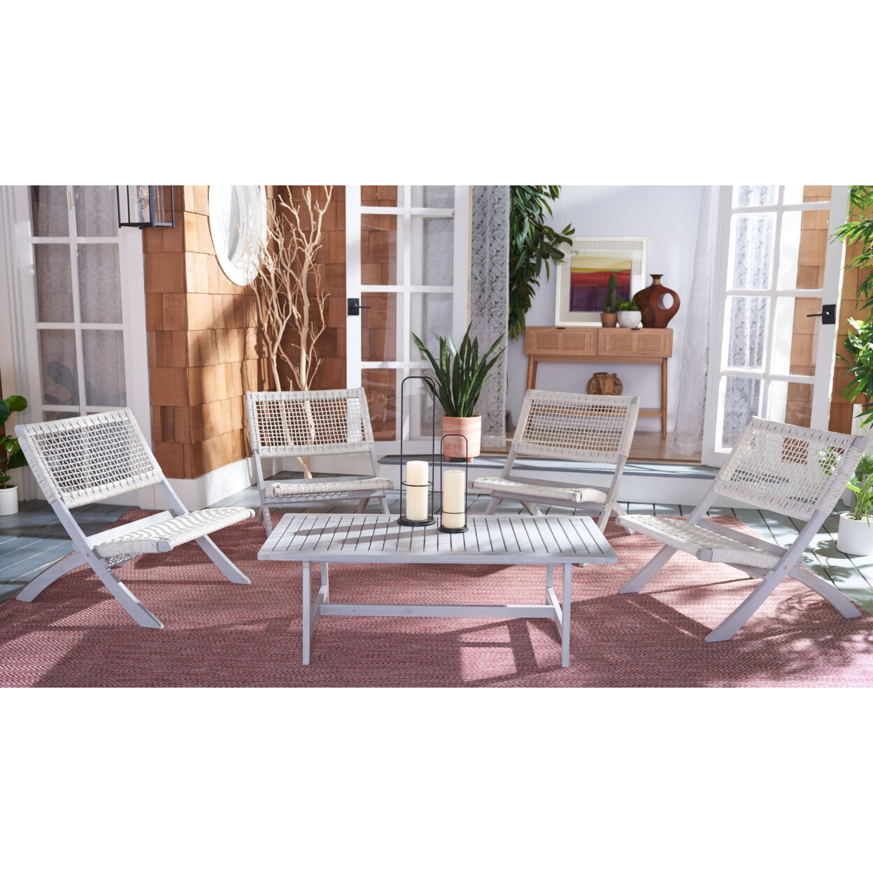 SAFAVIEH Outdoor Collection Blaze 5-Piece Coffee Set | Grey / Grey |