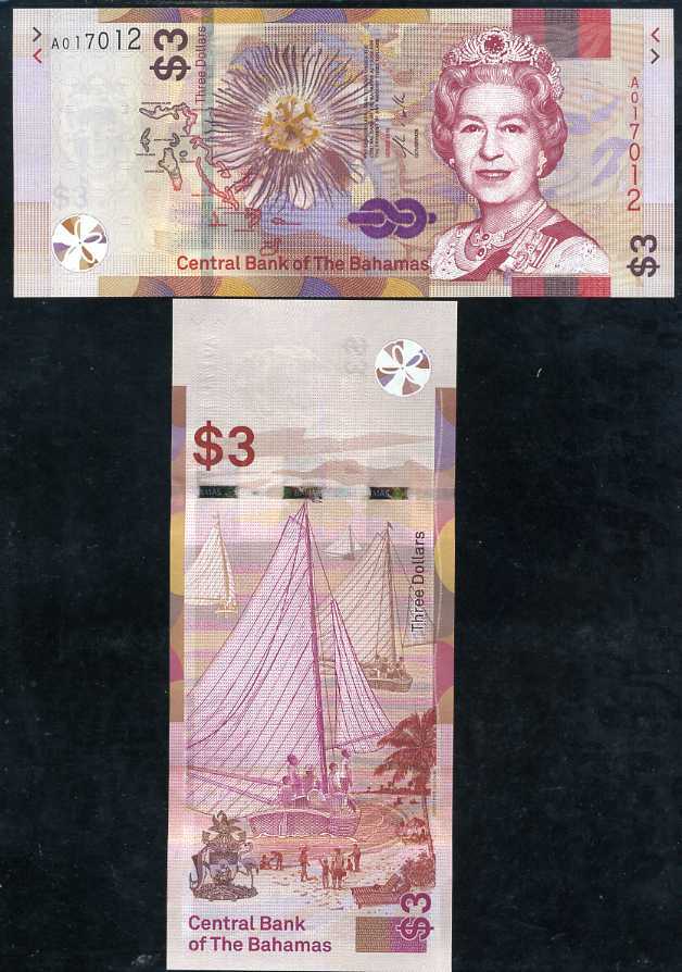 Bahamas 3 Dollars 2019 P 78 UNC