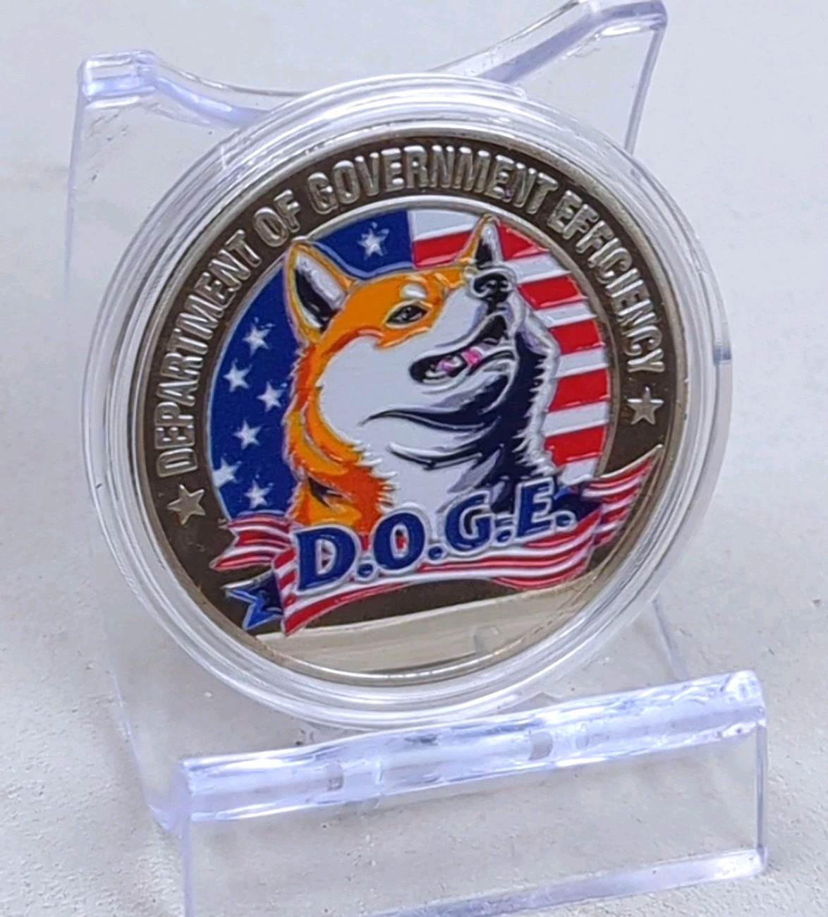 Department of Government Efficiency (DOGE) Collectible SILVER Coin, Acrylic Case