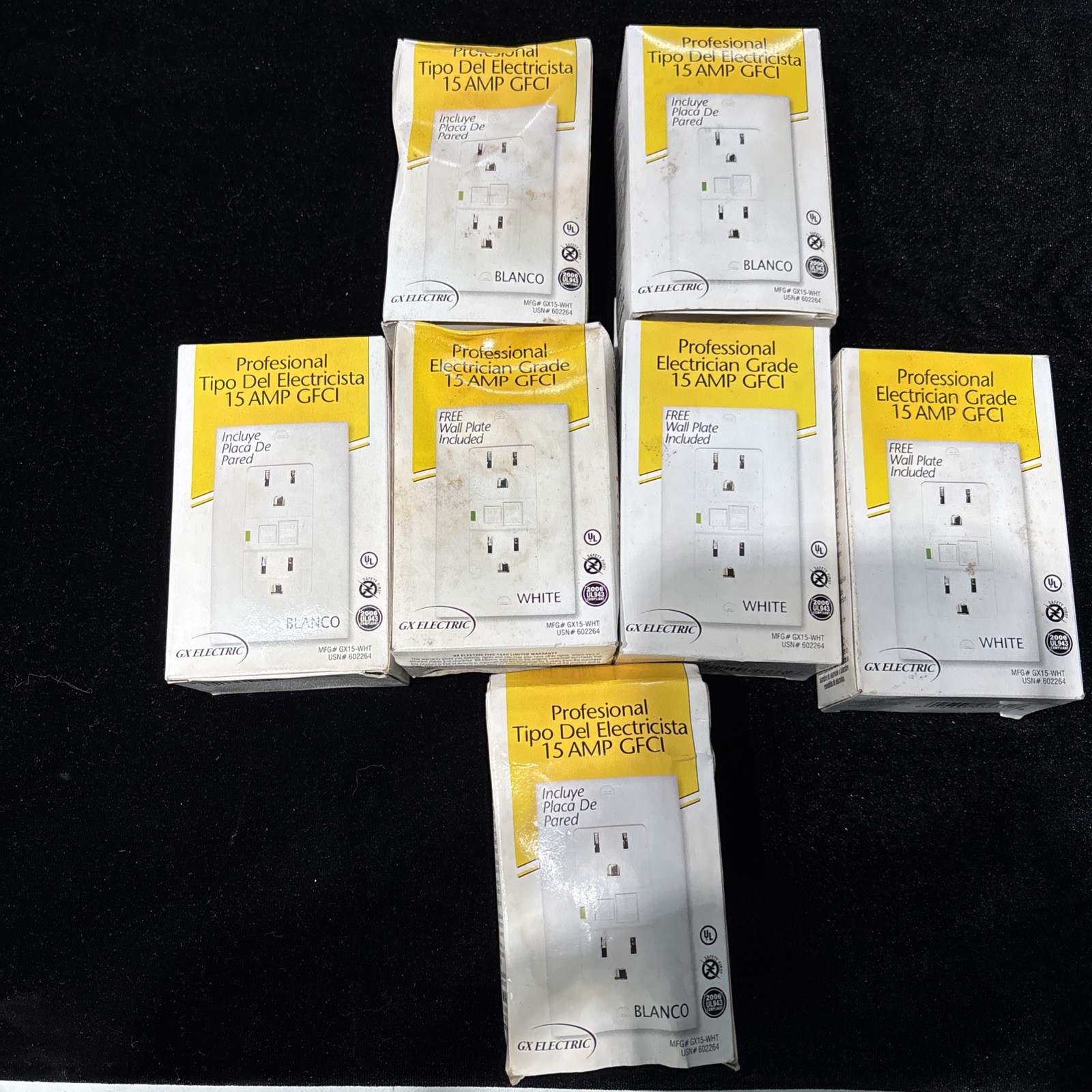 GX Electric white GFCI lot of 7 Duplex Receptacle With Wallplate 15A 125V PARTs