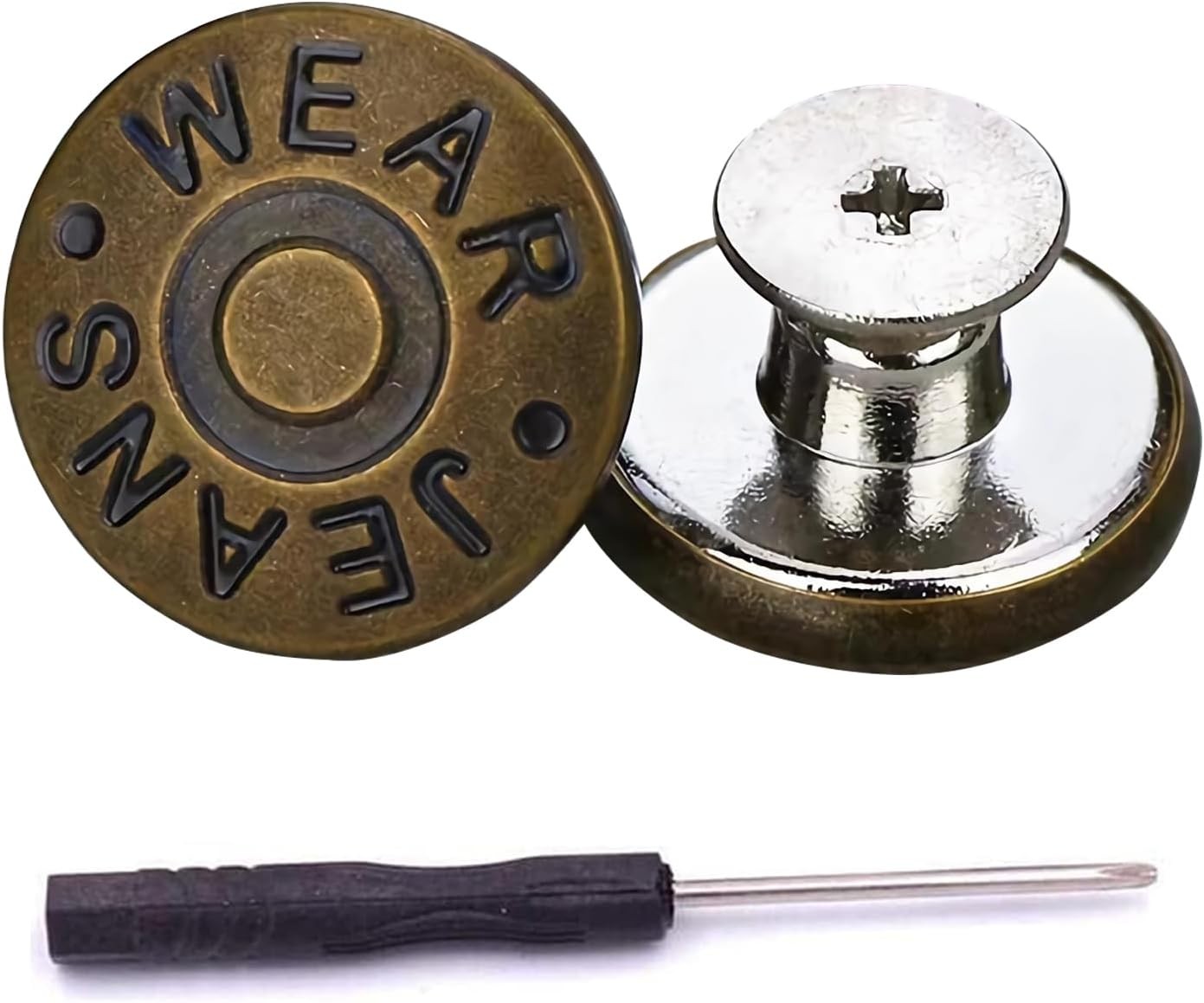 Jeans Buttons, 15 Sets 17mm No-Sew Nailess Removable Metal Coppery