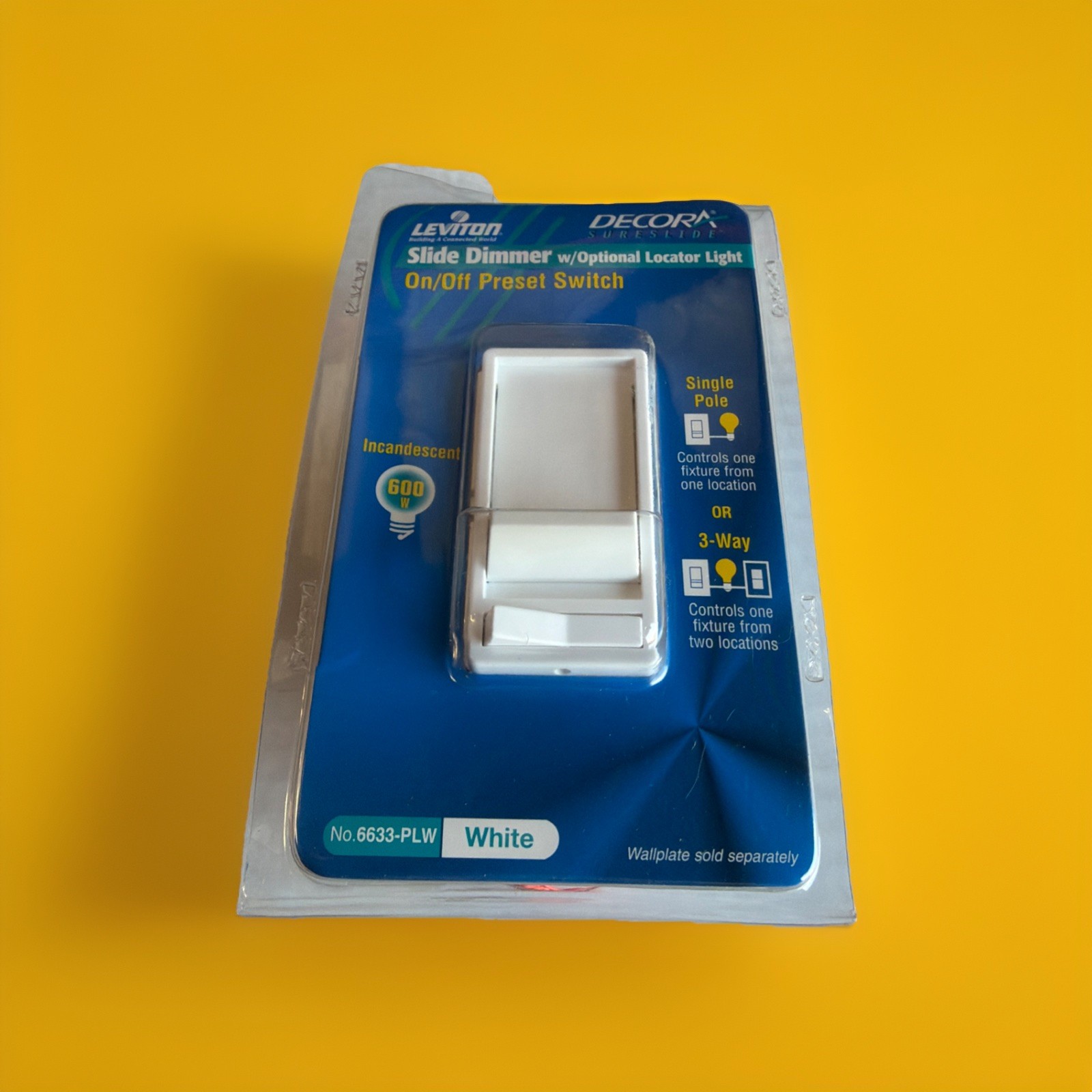 🔥 1 Unit ~ Leviton 6633-PLW Decora SureSlide Slide Dimmer Switch White🔥