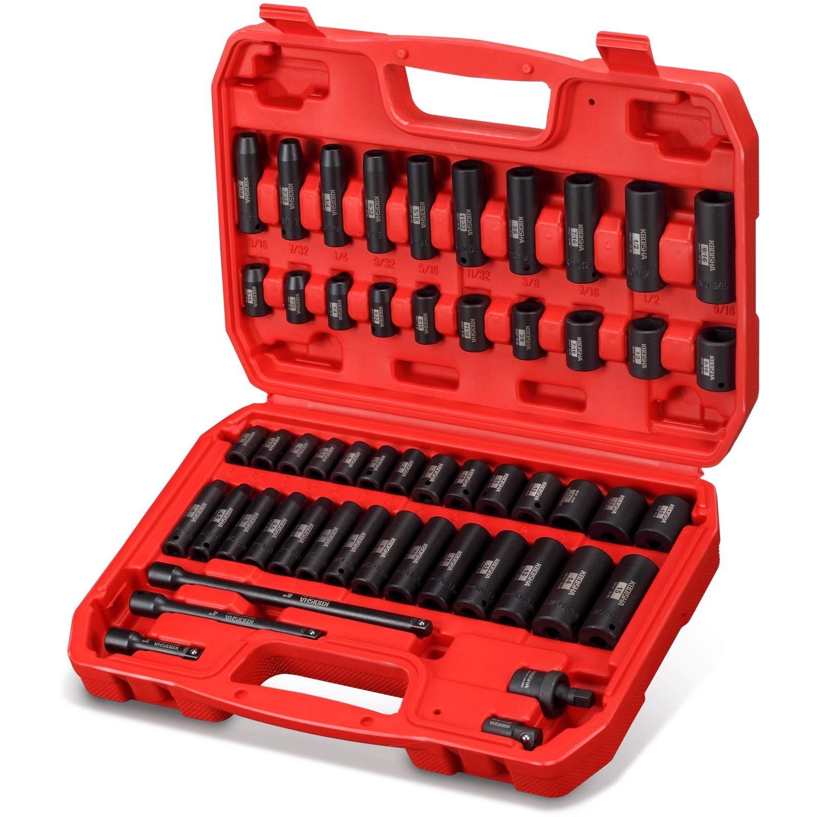 KBOISHA 1/4 Inch Drive Master Impact Socket Set, 53-Piece CR-MO Alloy Steel S...