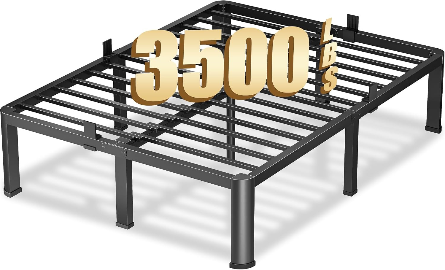 14 Inch Queen Heavy Duty 3500 Lbs Bed Frame with Round-Corner Legs & Anti-Squeak
