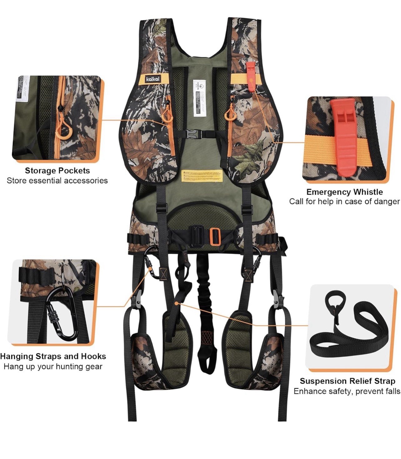 Kalkal Tree Stand Harness, Hunter Safety System Harness Lightweight Padded M/XL