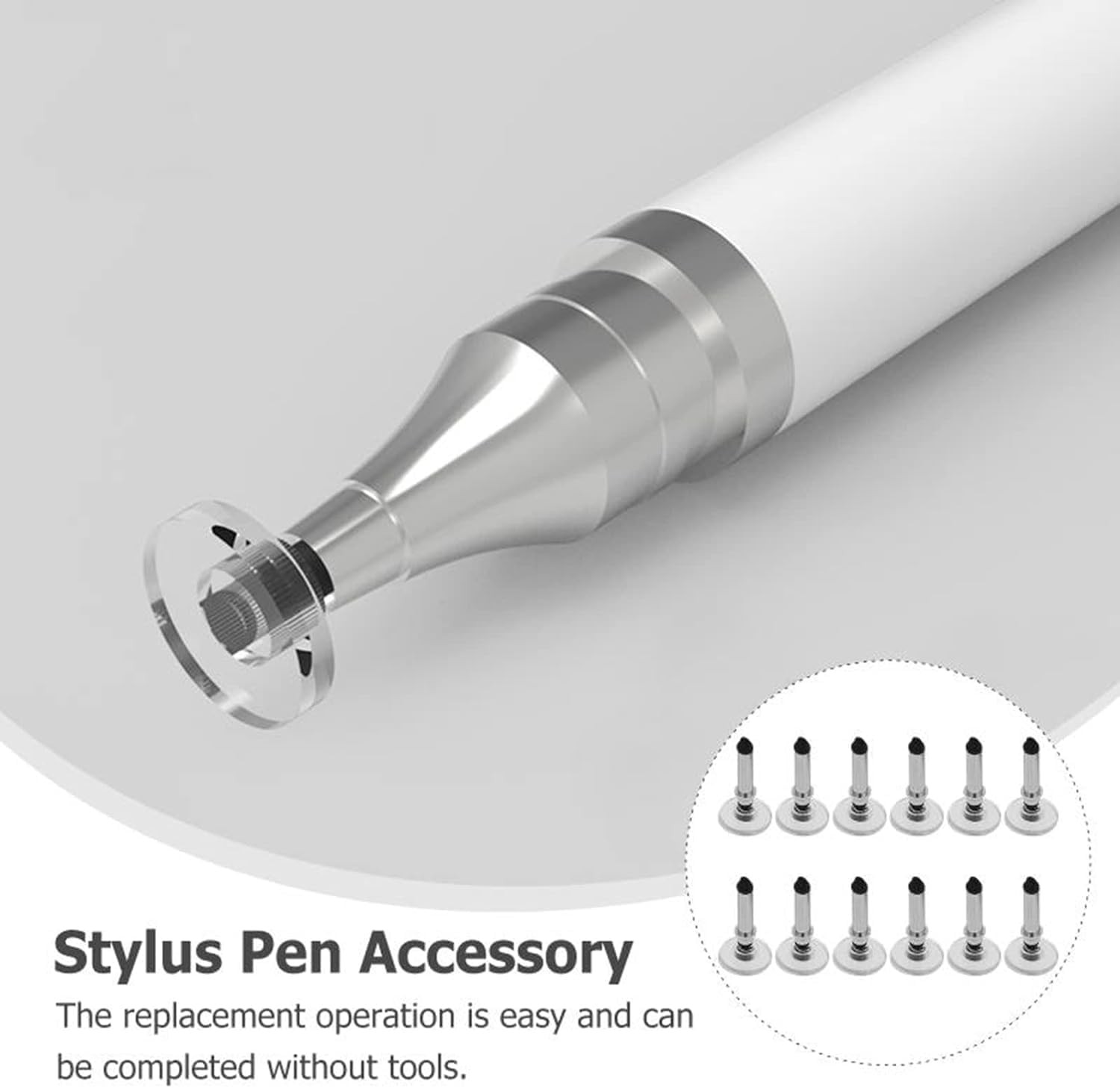 12 Pcs Silver Universal Stylus Replacement Tips,Universal Disc Tips Round Sha...