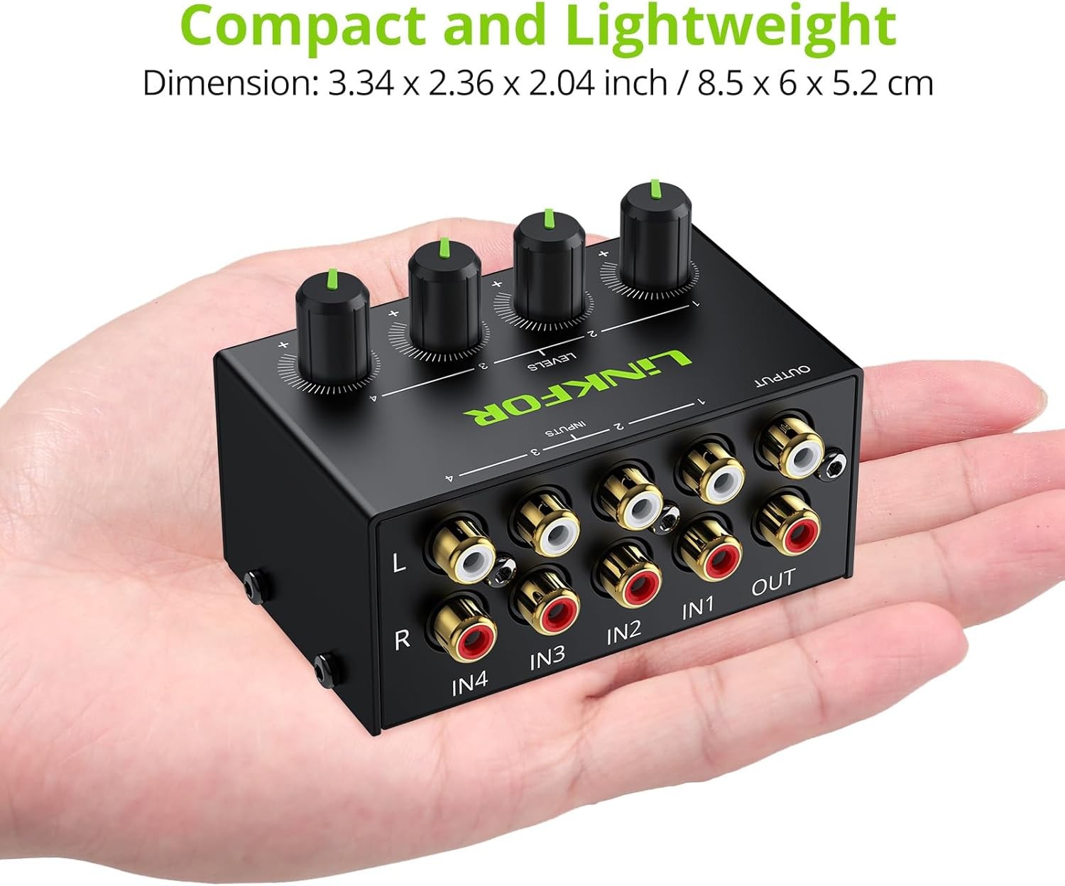 4 Channel Stereo Audio Mixer Mini Passive RCA Input Output with Volume Control