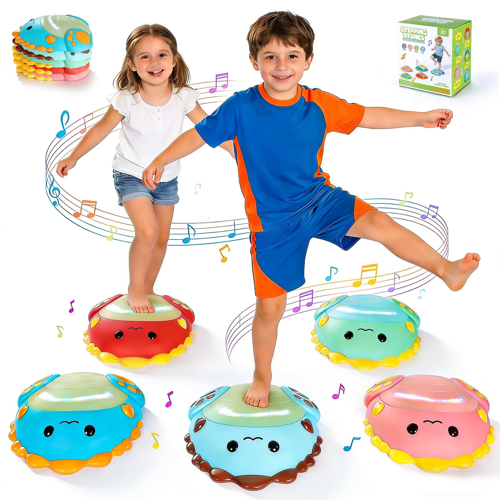 Rechargeable Stepping Stones for , Upgraded 5pcs Music Light Up Dinosaur Non-...