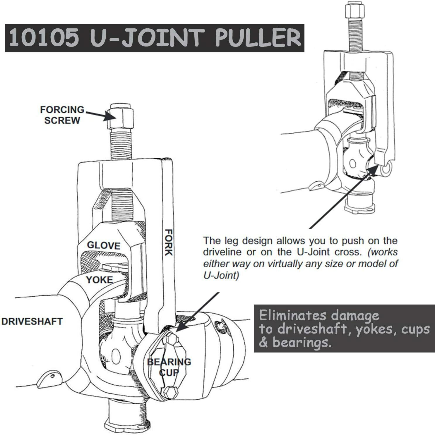 10105 U-Joint Puller Press Removal Tool for Light Duty Class 1-3 Universal Small