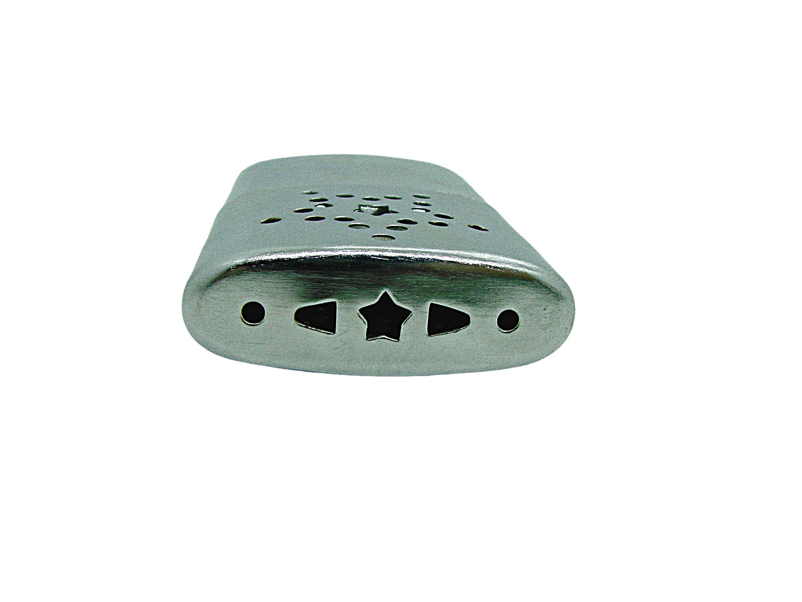 Platinum Hand Warmer Silver Tone Standard Star Design Pocket Size Reusable ~3x2"
