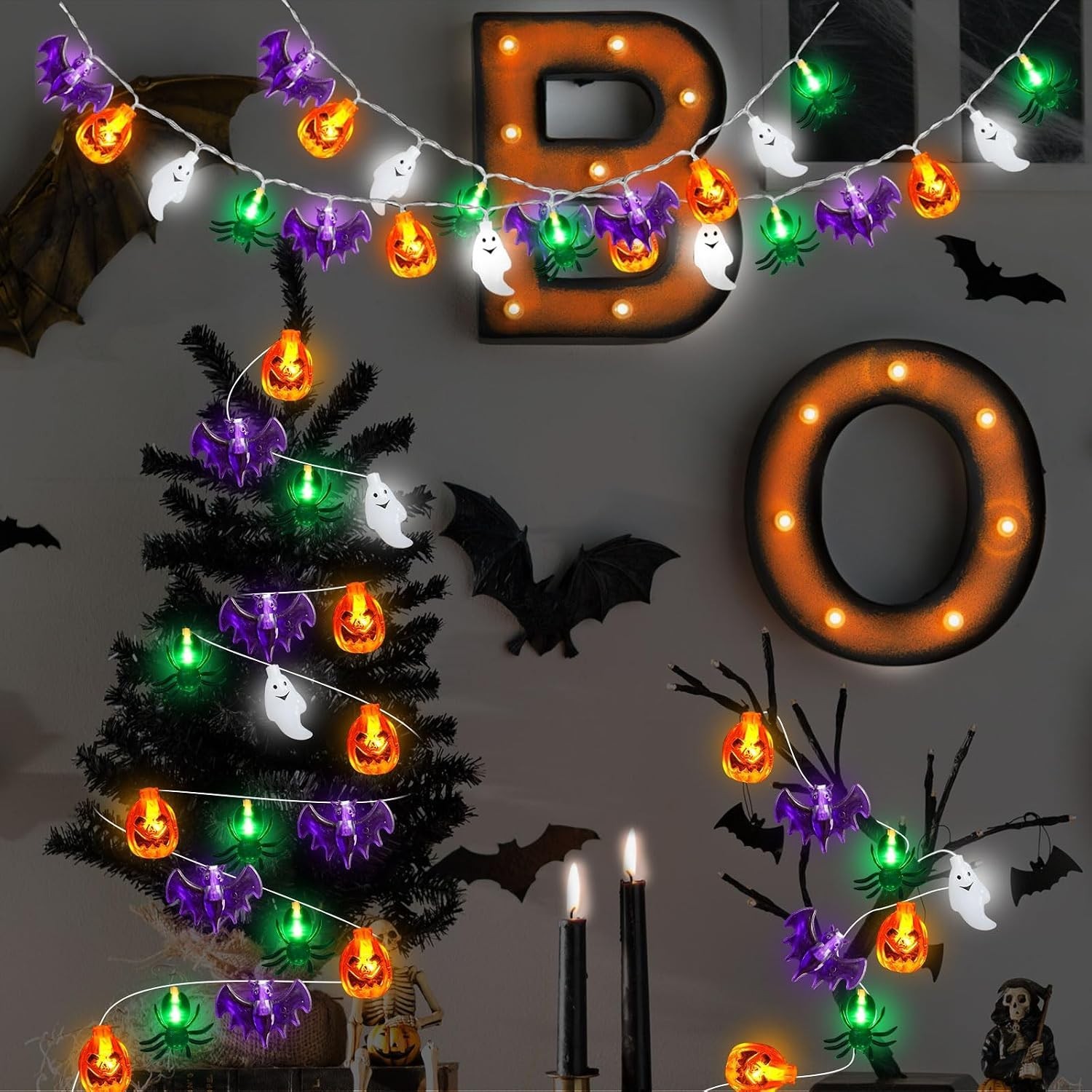 Battery-Operated 20FT Waterproof Halloween Twinkle Lights - Pumpkins & Ghosts