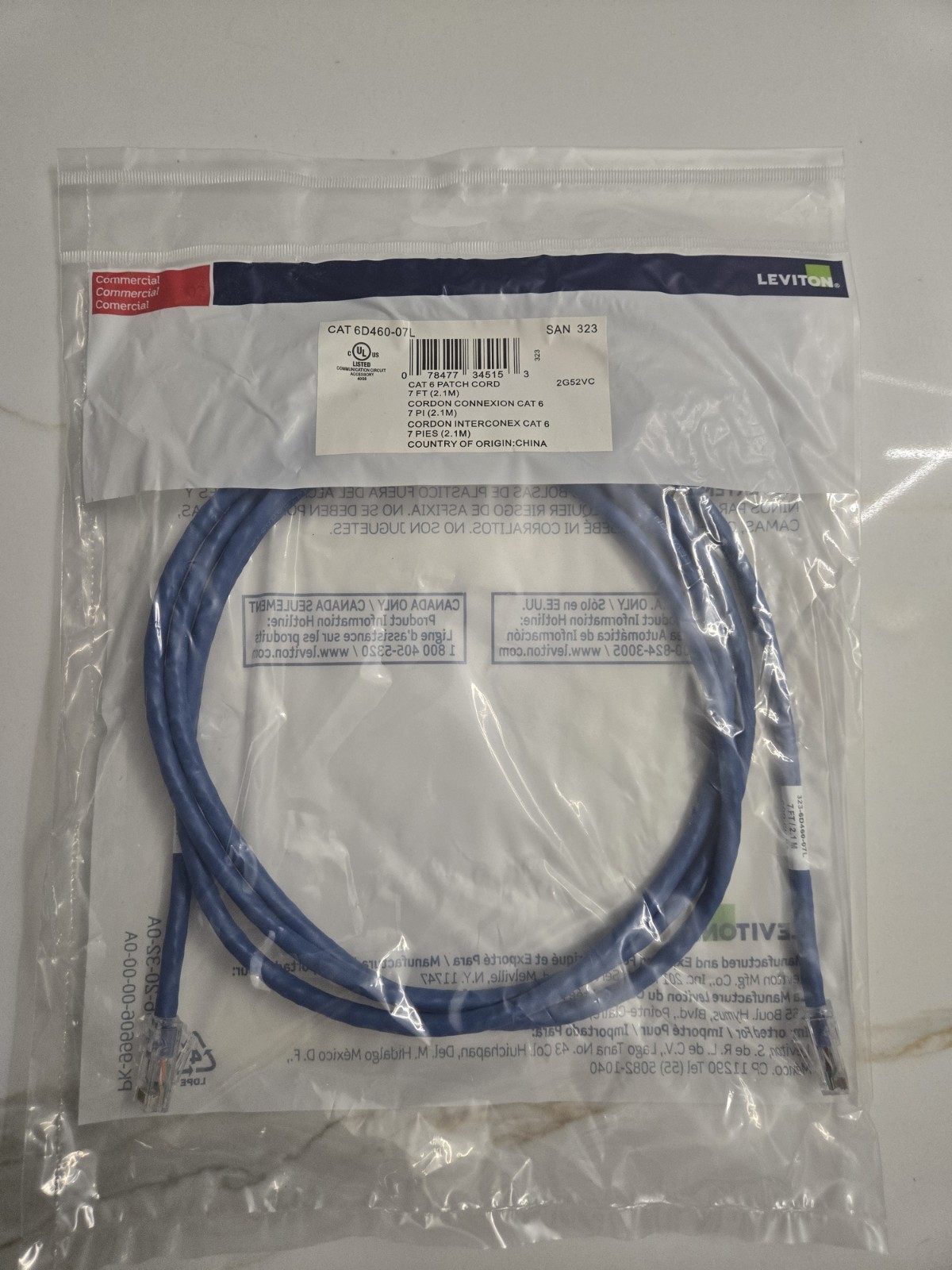 Leviton 6D460-07L Extreme Cat 6 Patch Cord 7 Ft NEW Pack Of 10