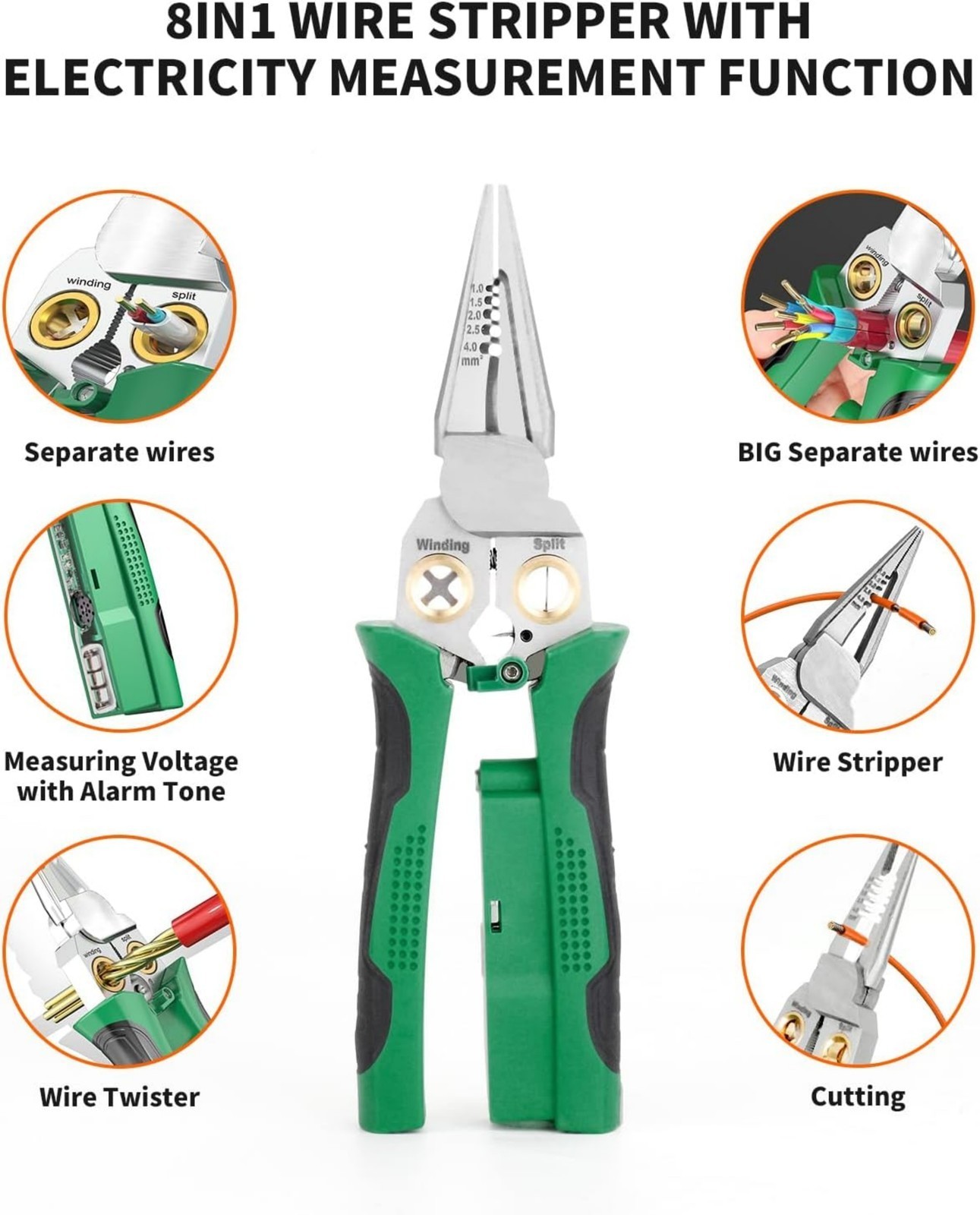 Durable Green Multifunctional Wire Stripper Twister & Voltage Tester