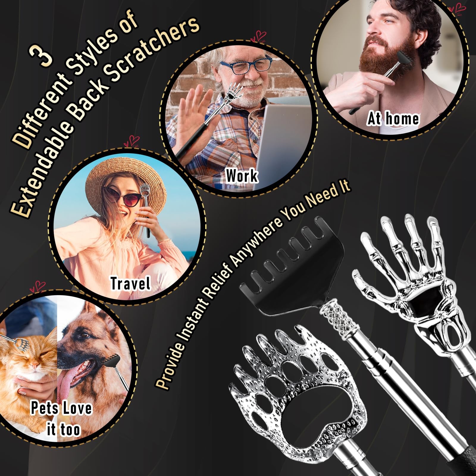 Orerered 4Pcs Back Scratcher Extendable for Men 4pcs, Backscratcher 4pcs