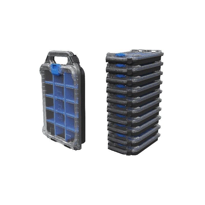 Compact Stackable Tool Organizer 15 Section Storage Solution Portable Clear Lid