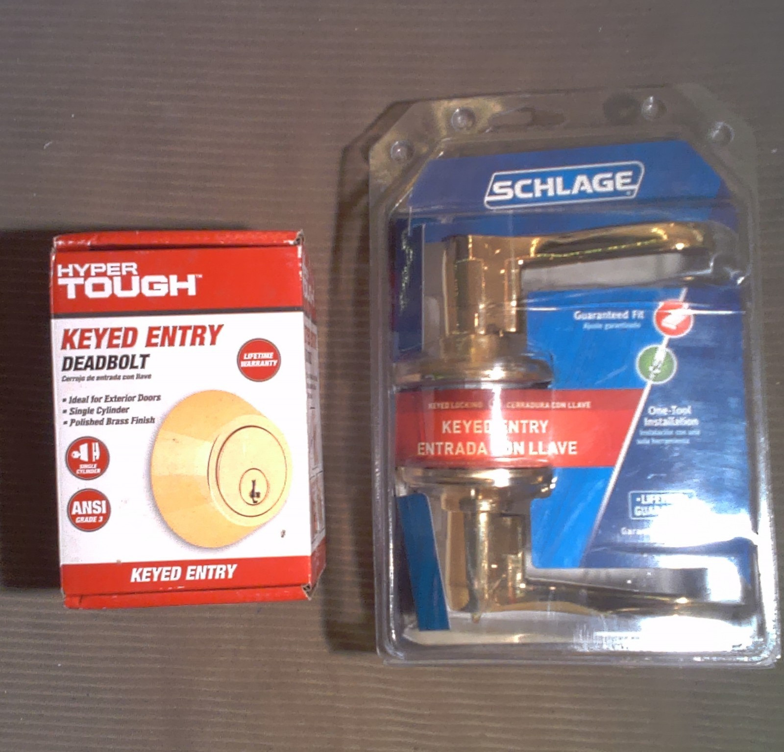 Hyper Tough & Schlage Keyed Entry Deadbolt Lockset Polished Brass Adjustable Fit