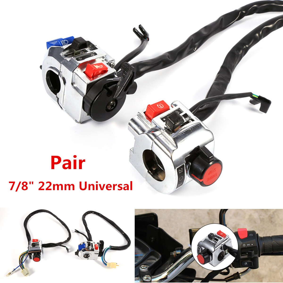 1 Pair Motorcycle 7/8" Handlebar Control Horn Turn Signal Light Switch For Honda