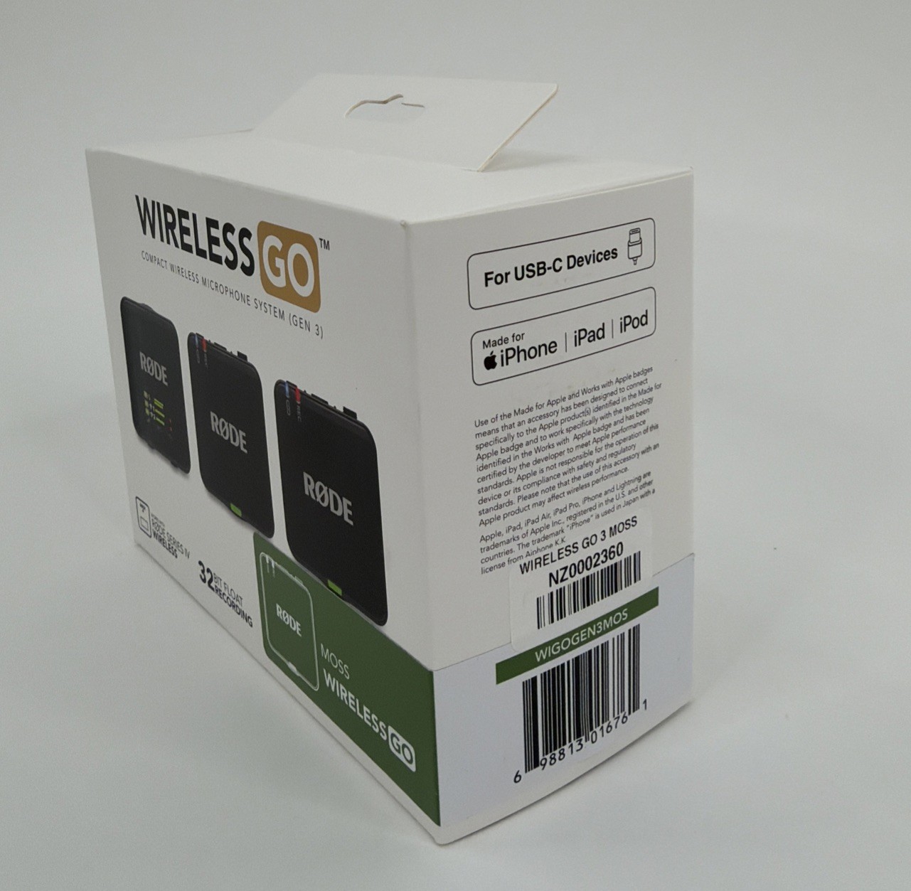RØDE Wireless GO 3 Moss Microphone System, 32 Bit Float, USB-C, Gain Assist