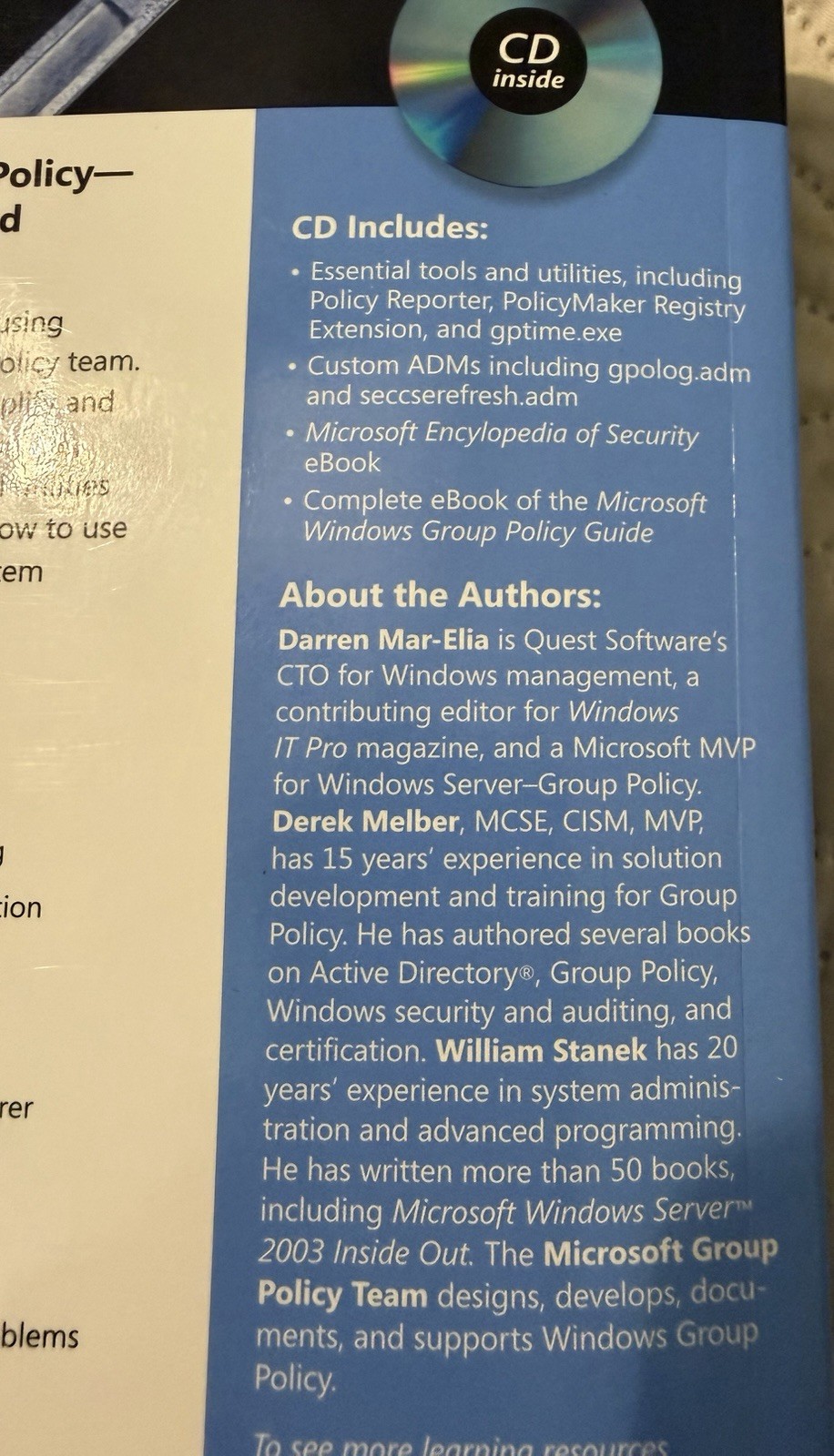 Microsoft® Windows® Group Policy Guide Paperback W/New CD Unopened Never Used