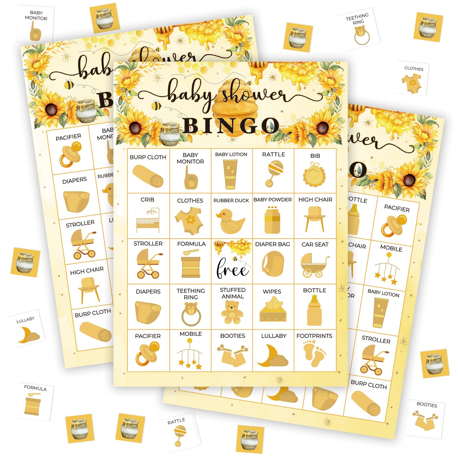 Baby Shower Bingo Games for Adults, Honey Bee Baby Shower Party Bingo Set, Bu...