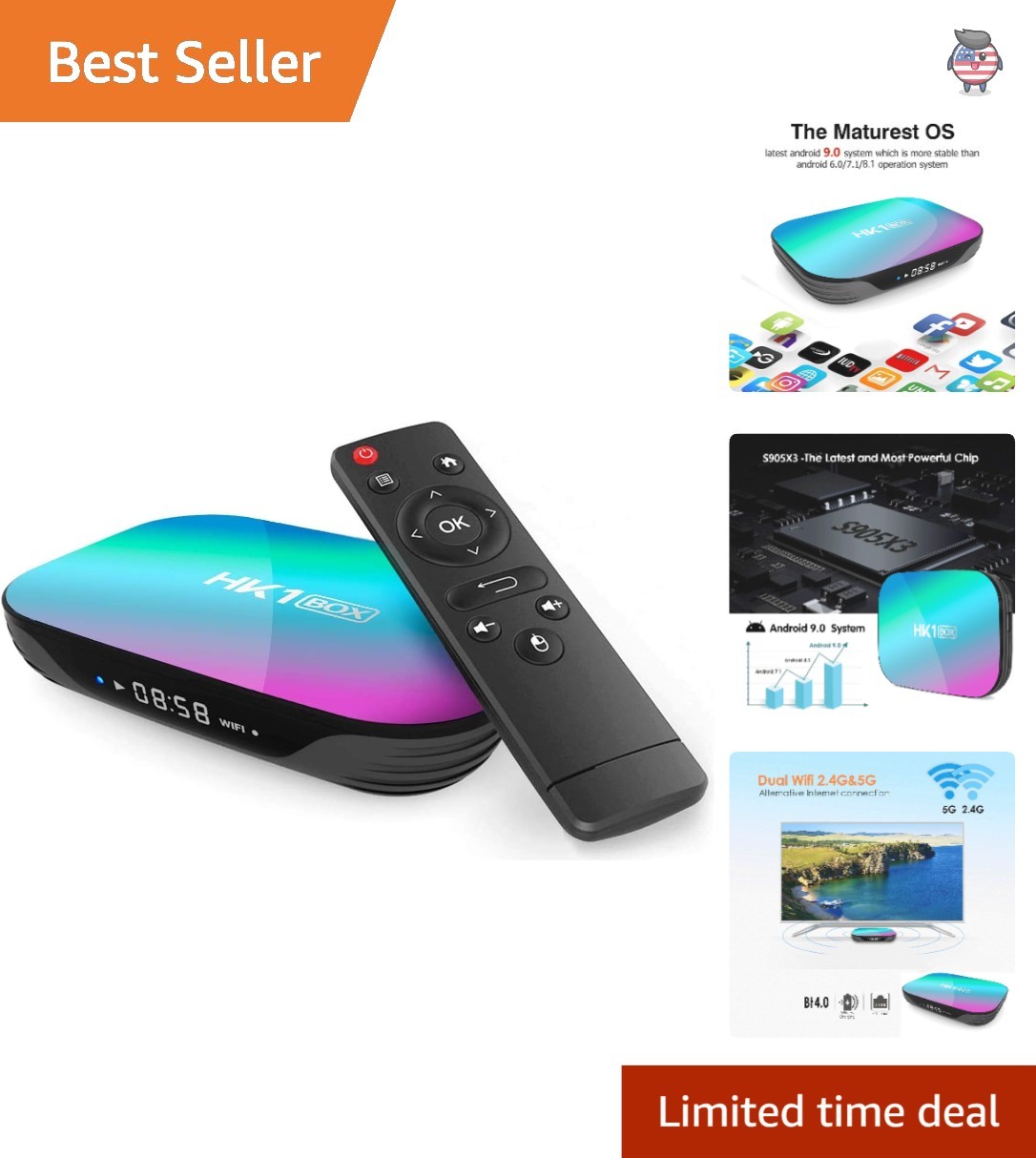 Ultra-Fast HK1 Smart TV Box - Android 9.0, 4GB RAM, 32GB for Seamless Streaming
