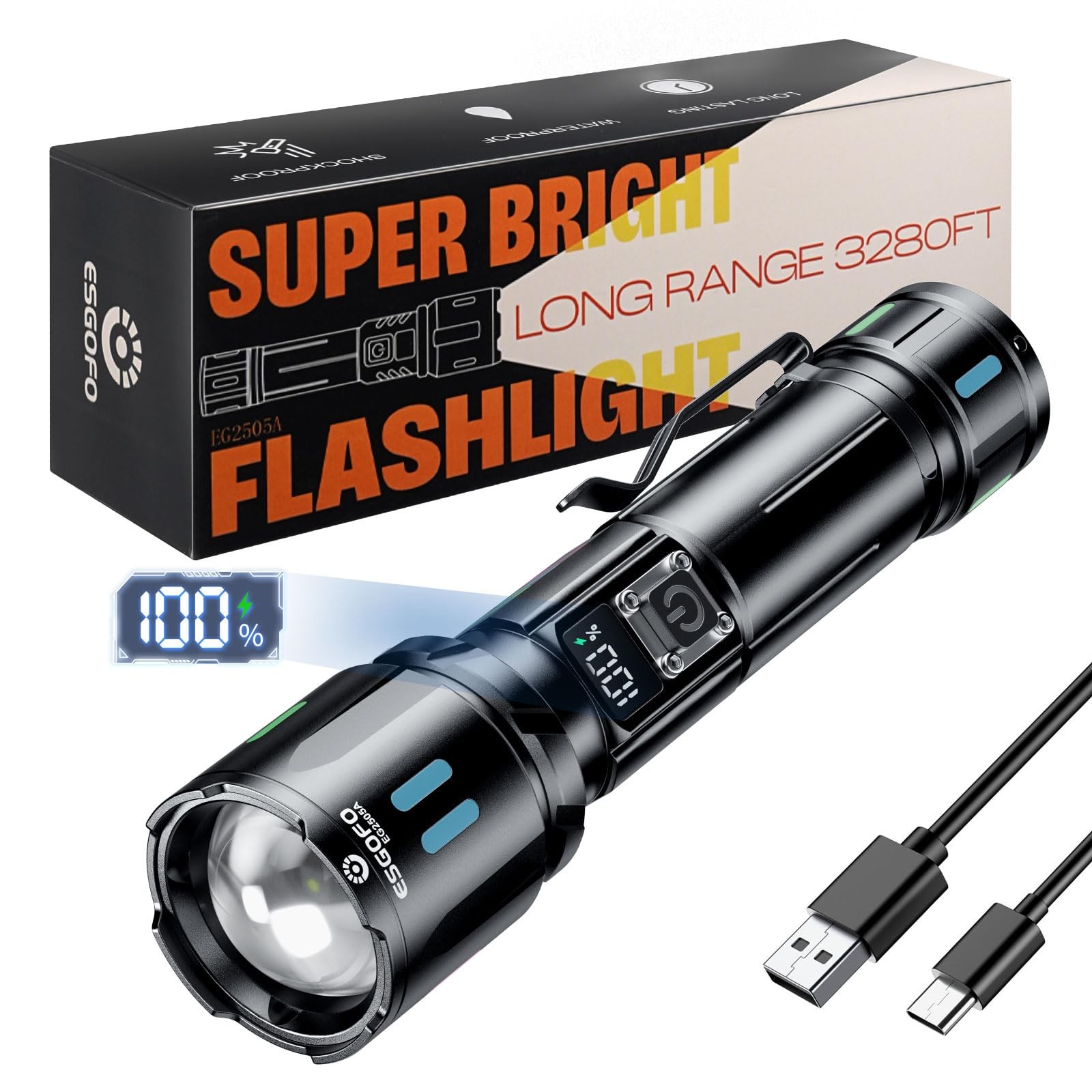 Rechargeable Flashlights High Lumens 100000, Single Click - 3 Modes