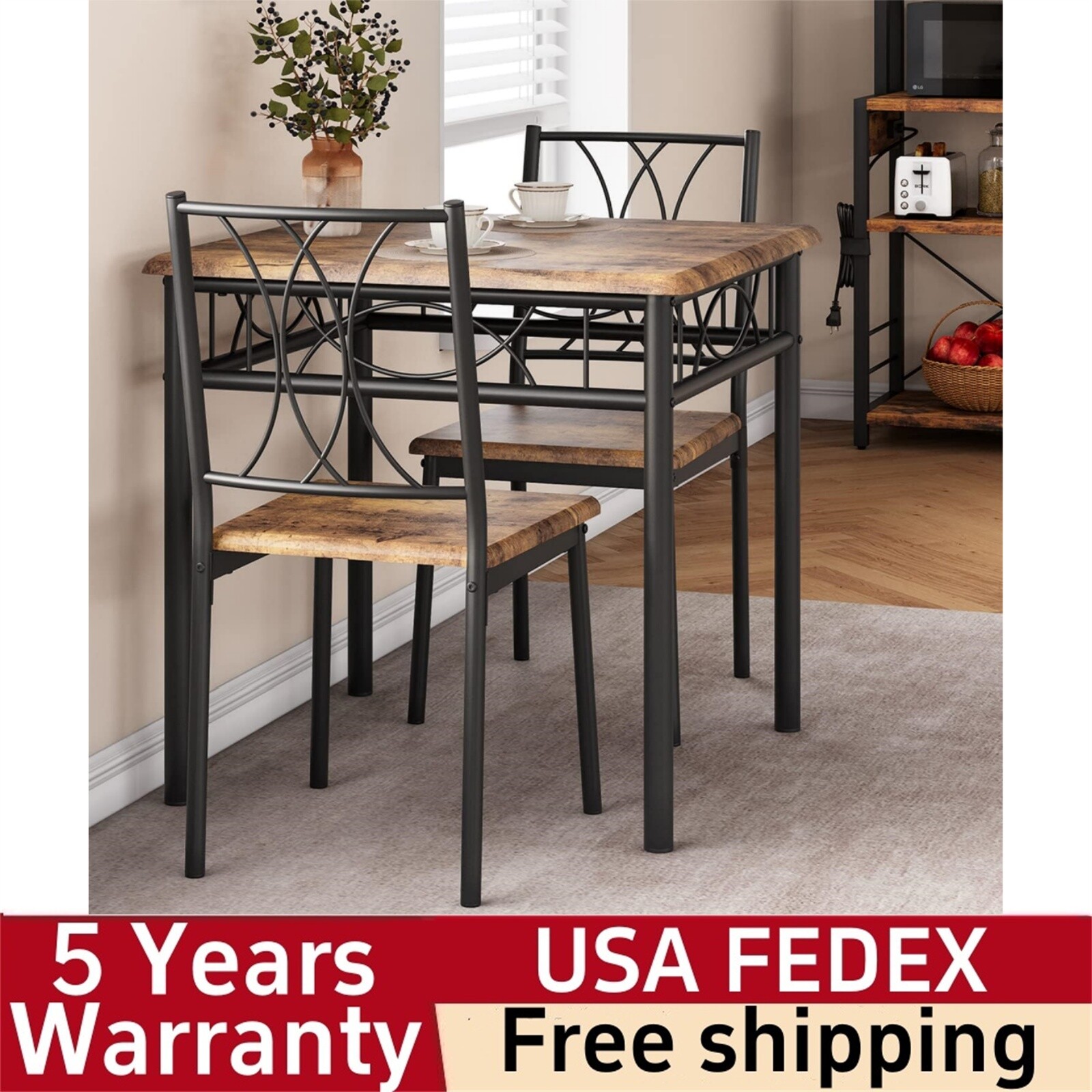 ✅Dining Table Set for 2 Kitchen Table and Chairs for 2 Metal and Wood Chairs NEW