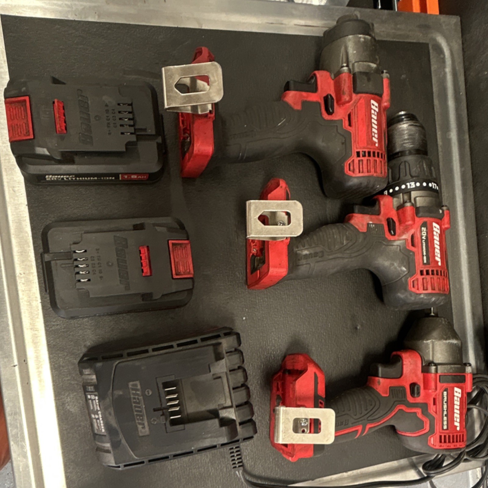 Bauer 20V Brushless Drill/Driver & Impact Driver Kit, 2 Batteries, Charger