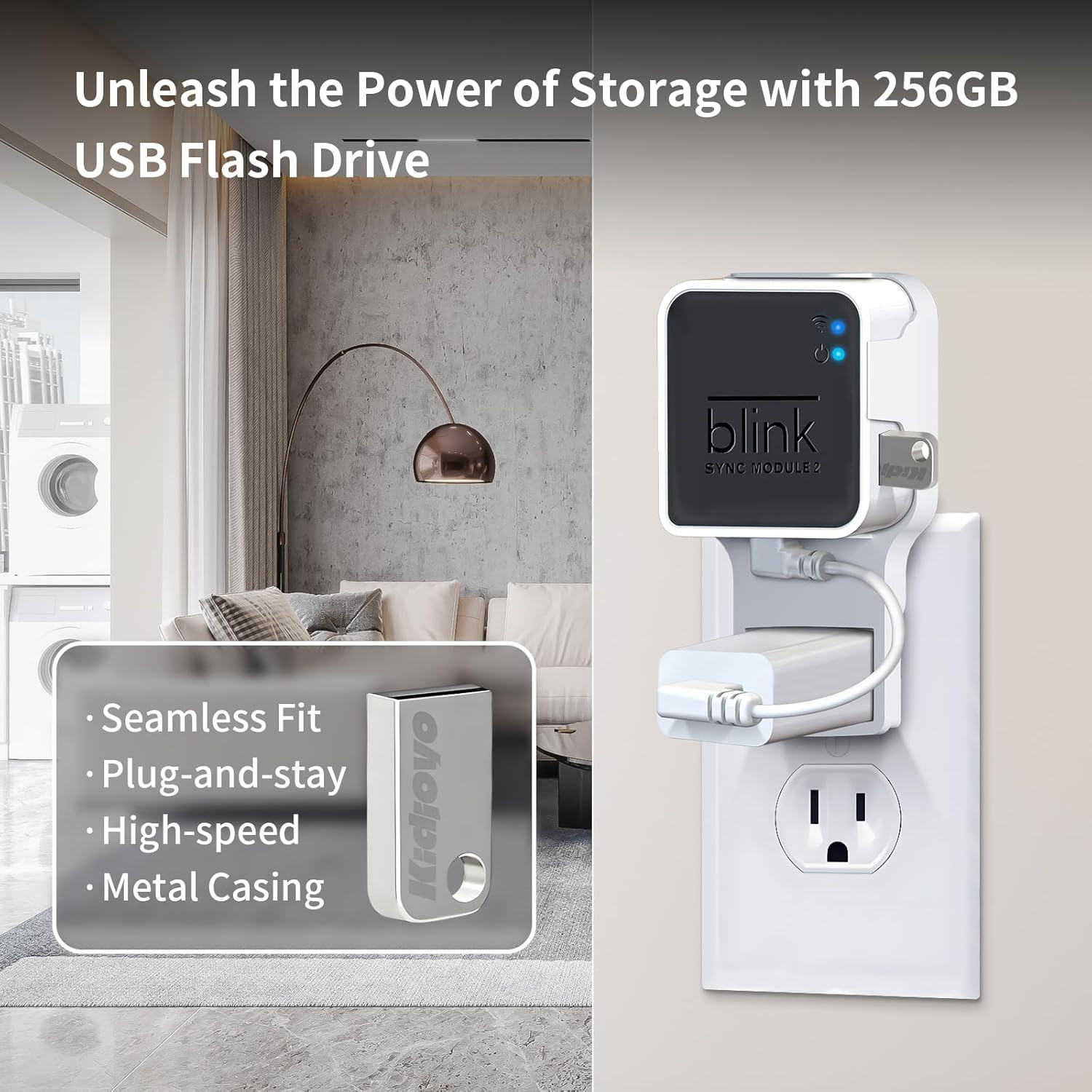 256GB Blink USB Flash Drive & Wall Mount for Blink Sync Module 2 with Short Cabl