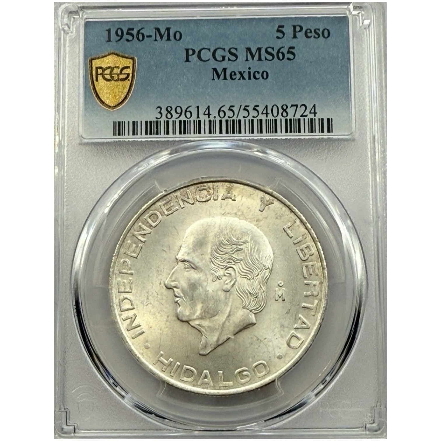 1956-Mo -Mexico Silver Cinco 5 Pesos - PCGS MS 65 - Nice Looking Gem - KM#469