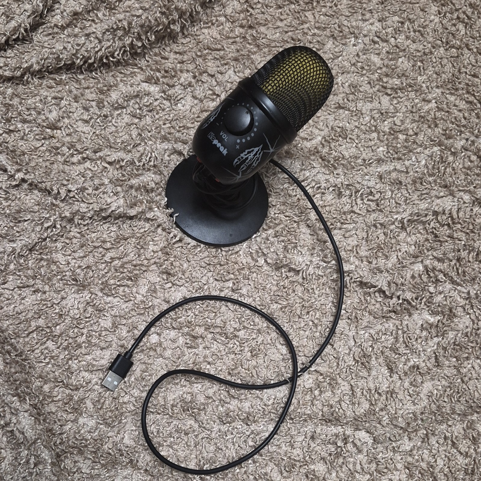 Kopeak USB Freestanding Microphone, Volume Control, Adjustable Stand, Black