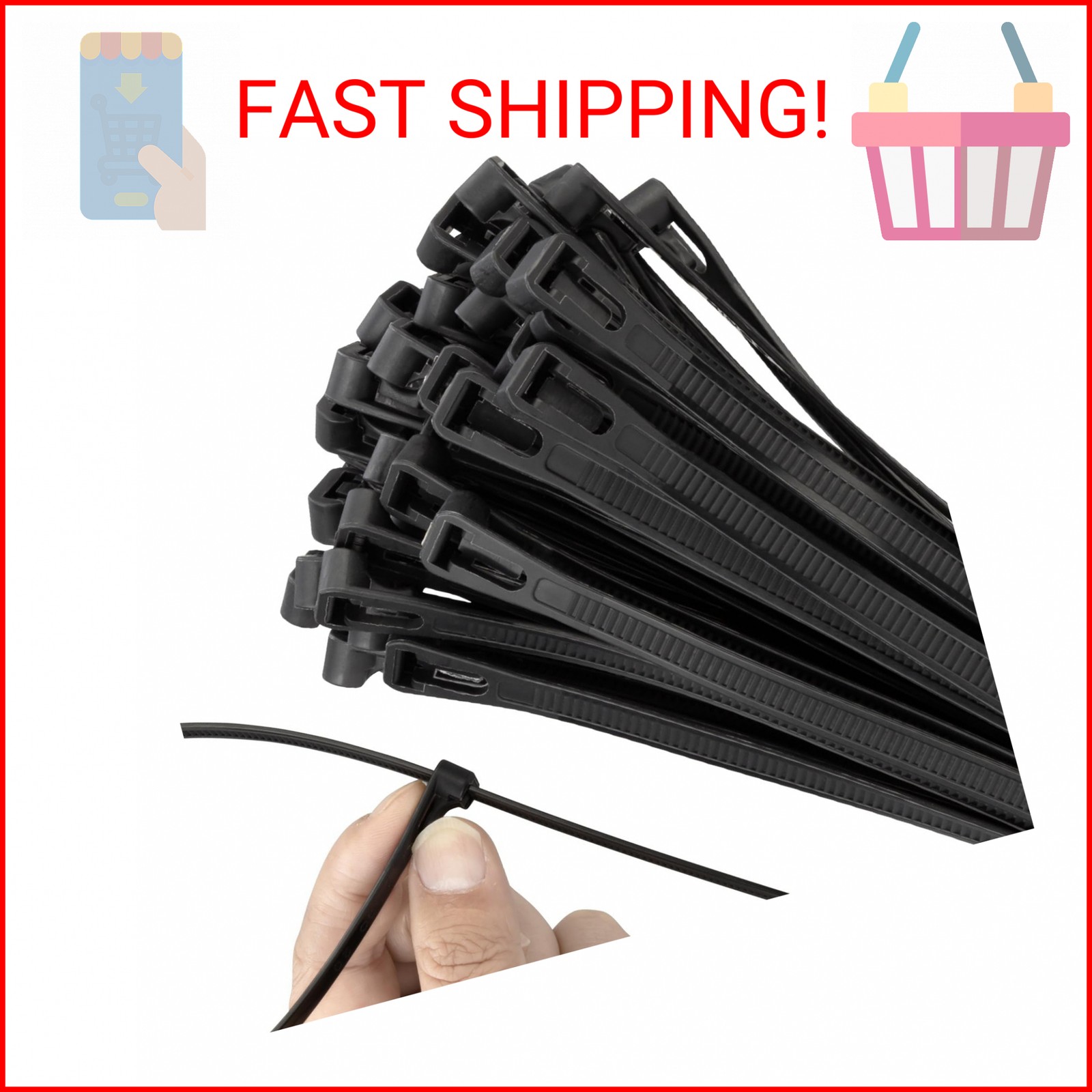 Armpow 18 Inch Recoverable Reusable Zip Ties, 100PCS Black Zip Ties, Outdoor 120