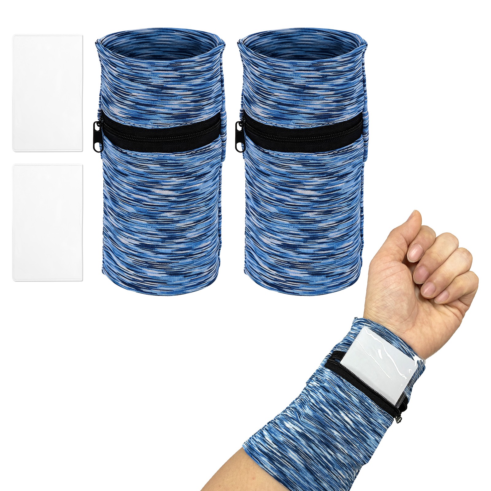 Wrist Pouch, Wrist Wallet with PVC Card Pouch 2Set &Blue and White Stripes