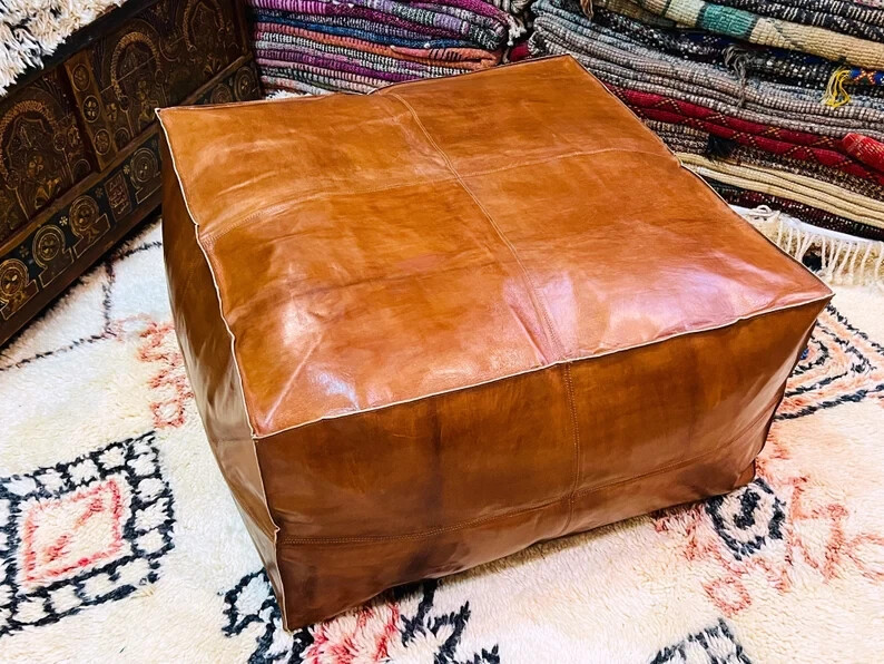 Leather Pouffe Aamazing Moroccan New Ottoman Footstool 30'' Unstuffed Footrest