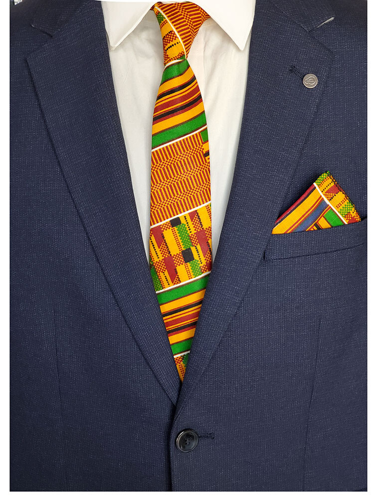 Kente African Print Necktie with Pocket Square