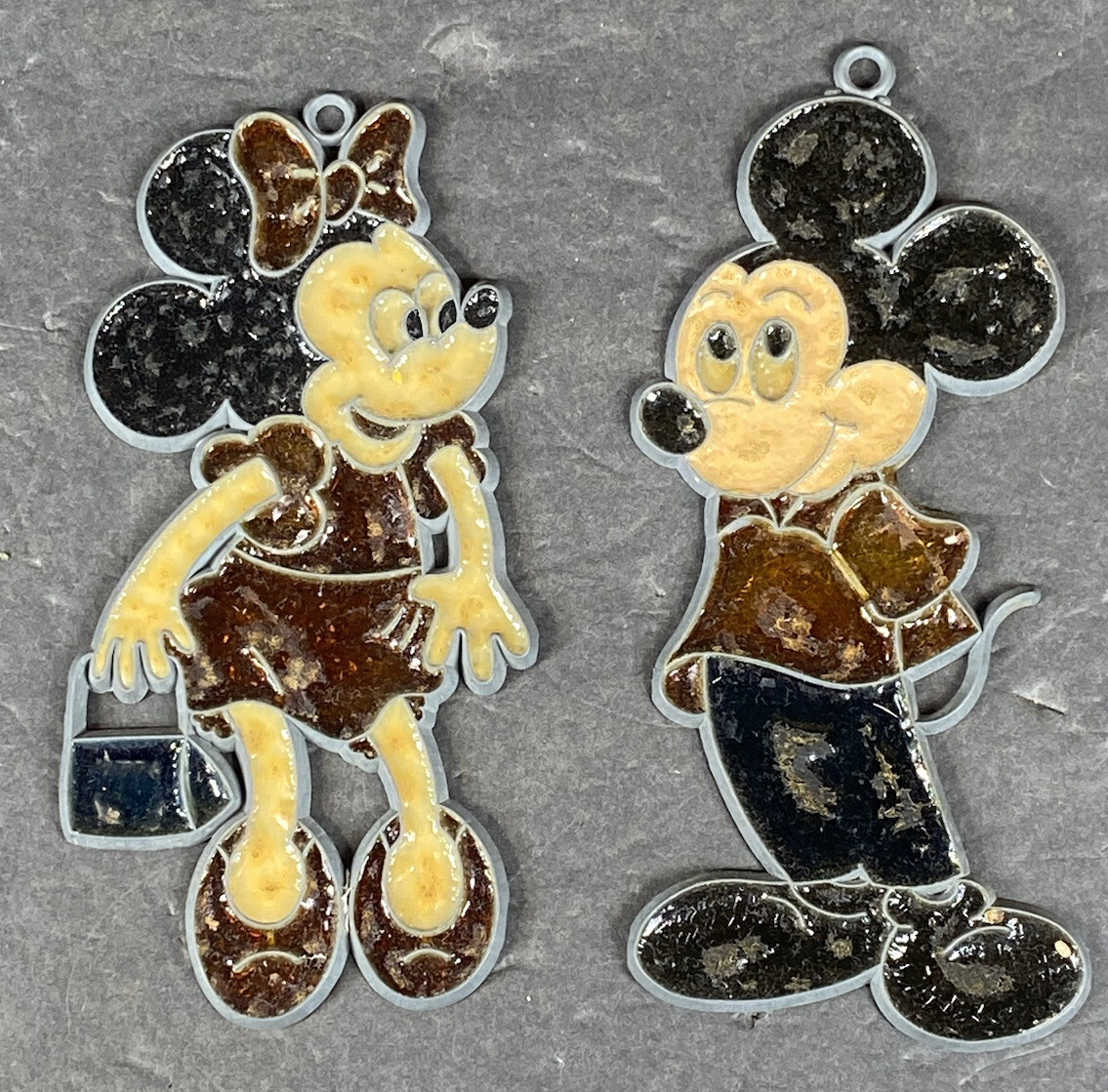 Vintage Mickey & Minnie Mouse Plastic Stained Glass Style Sun-catchers