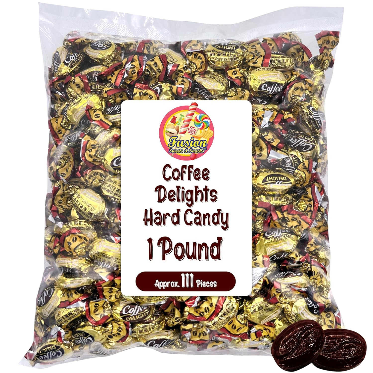 Coffee Delight - 1 Pound Bulk Bag - Coffee Candy Individually Wrapped - Hard Can