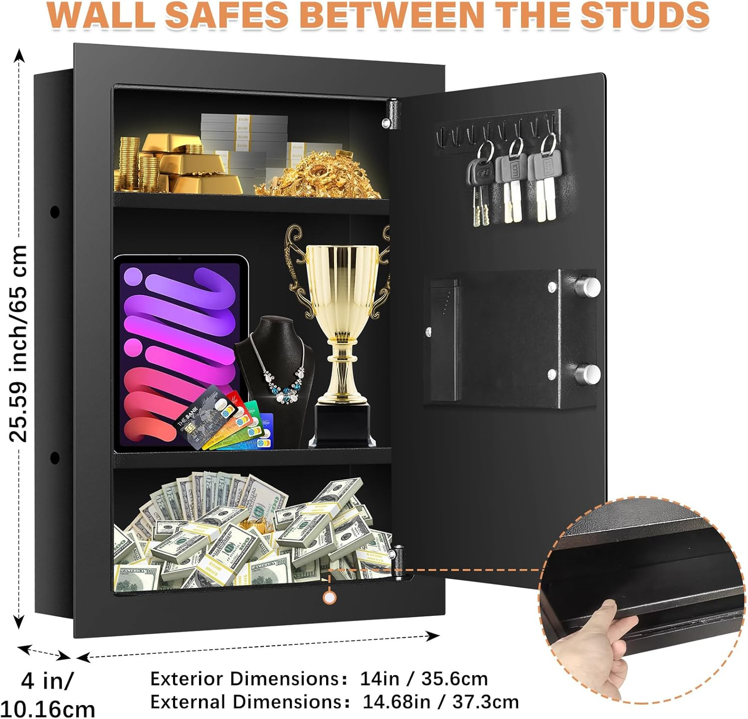 25.6" Tall Fireproof Wall Safe with Combination Lock & Removable Shelves